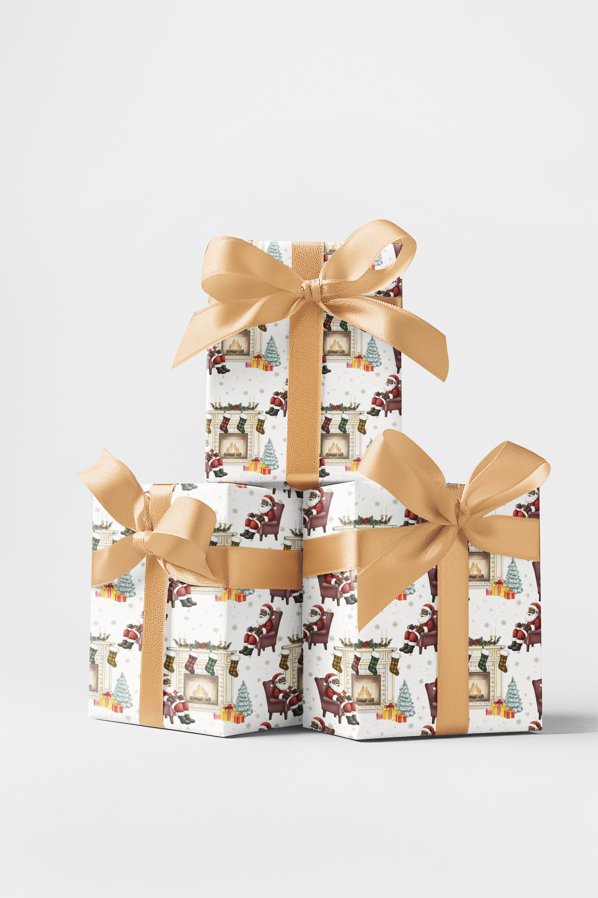 Comfy Christmas Wrapping Paper, Fireside Santa Wrapping Paper, Plaid Santa Holiday Gift Wrap Roll, Classic Winter Present Wra