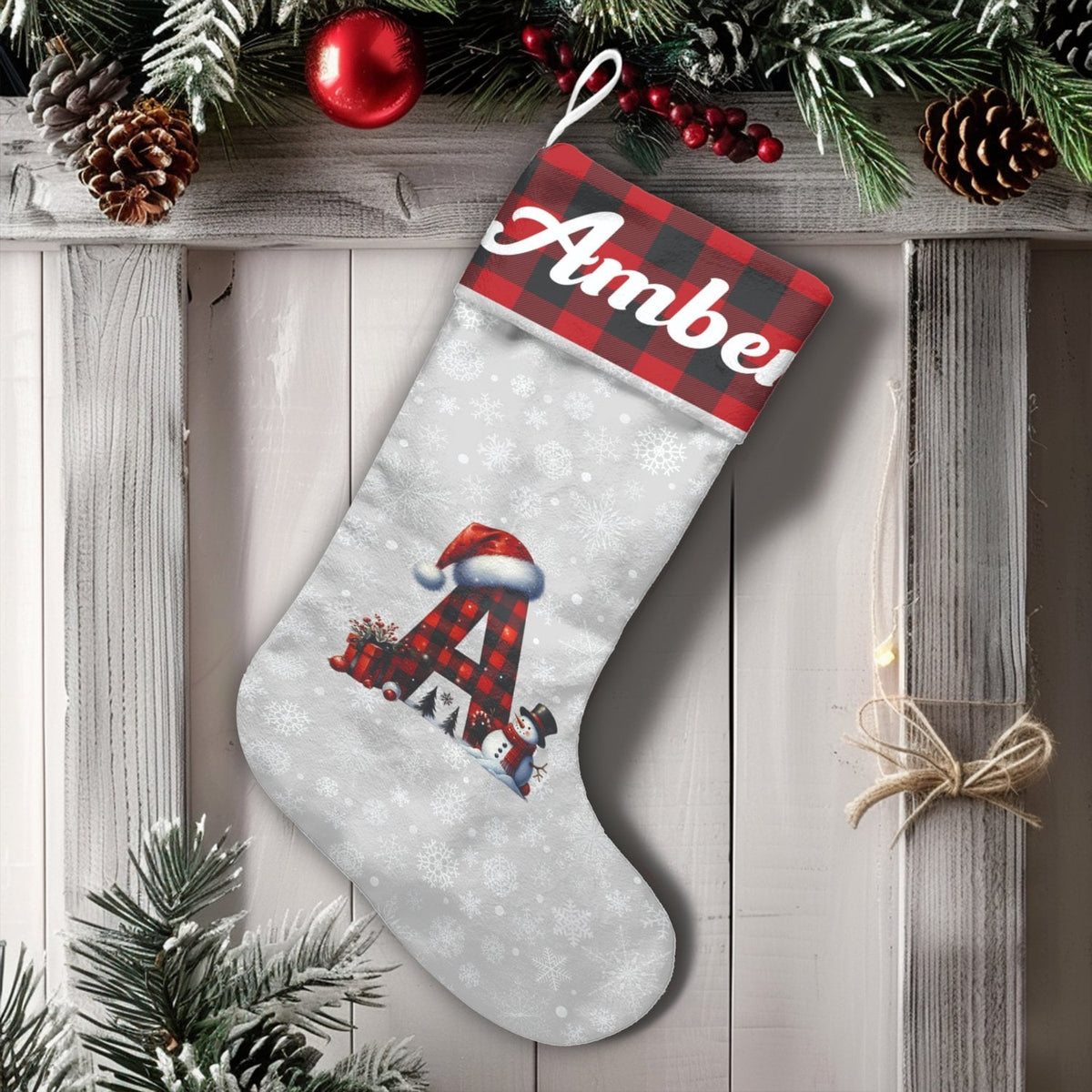 Monogram Initial Stocking, Snowman Christmas Stocking, Buffalo Plaid Christmas Stocking, Personalized Name Stocking, Holiday 