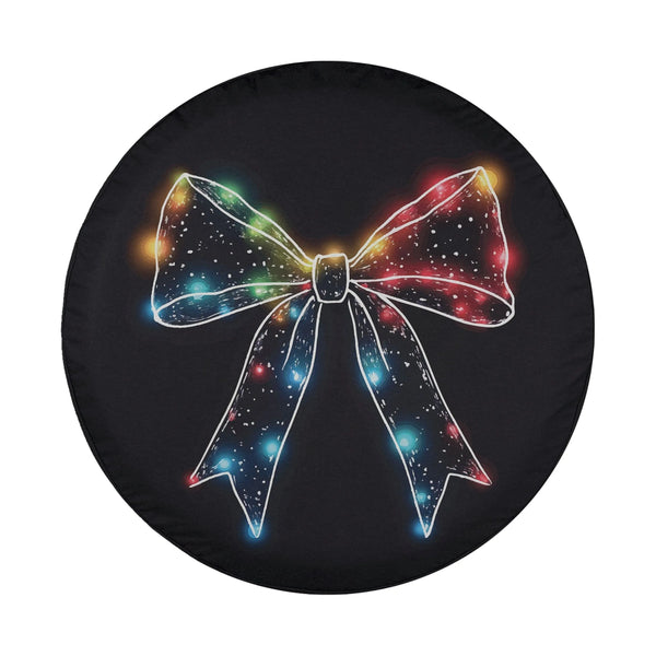 Festive Holiday Ribbon Tire Cover, Christmas Lights Bow Spare Tire Cover, Winter Xmas Spare Tire Cover, Holiday Jeep SUV Car 
