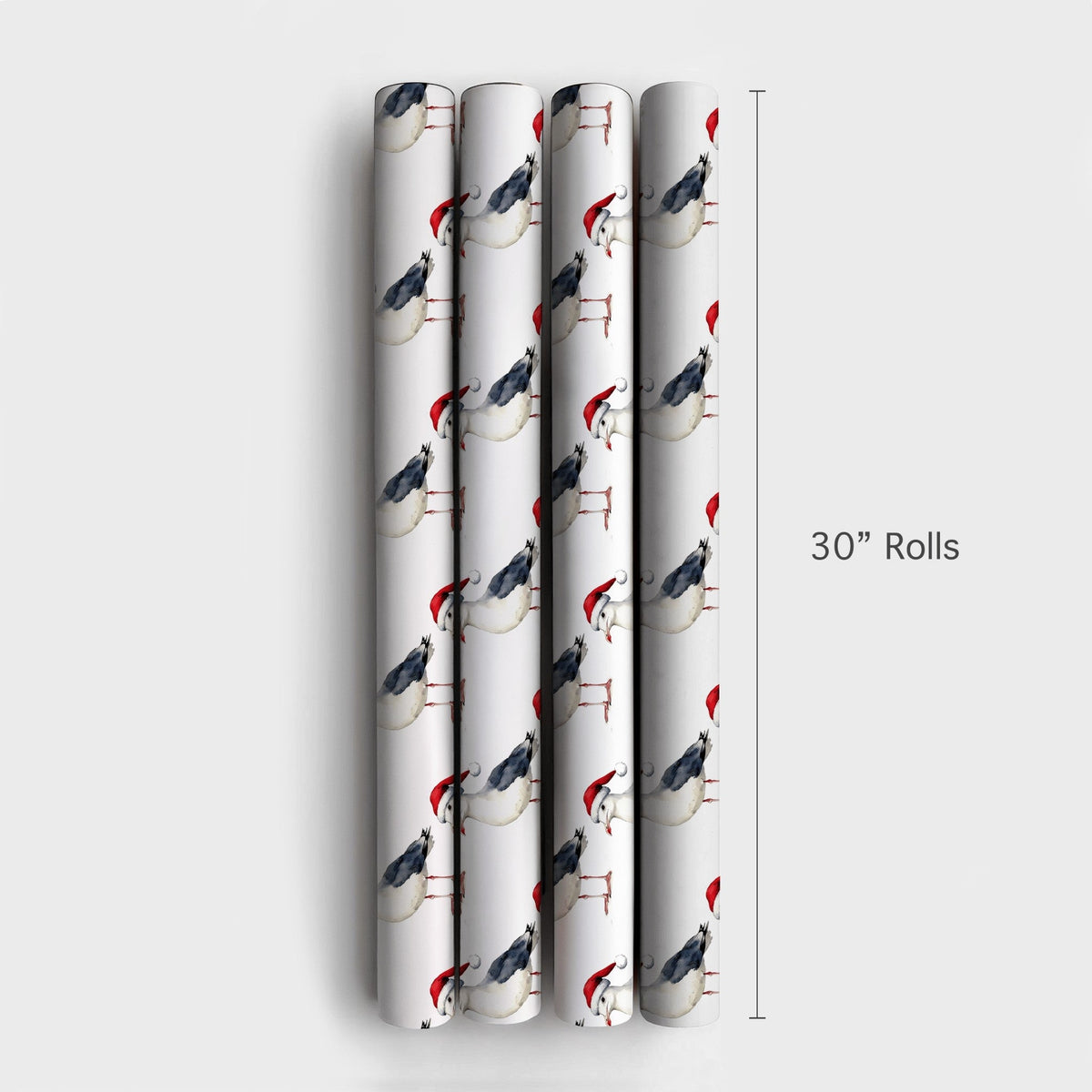 Coastal Christmas Gift Wrap, Santa Hat Seagull Wrapping Paper, Watercolor Beach Bird Present Paper, Nautical Holiday Gift Wra