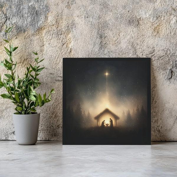 Holy Night Silhouette Canvas Print, Nativity Scene Canvas Wall Art, Star of Bethlehem Christmas Canvas, Christian Faith Holid