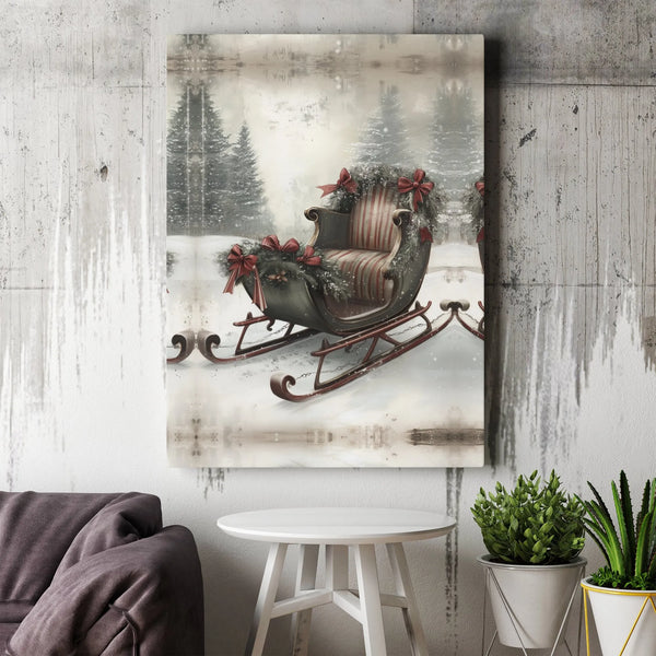 Winter Forest Snowy Landscape Canvas Print, Vintage Christmas Sleigh Canvas Wall Art, Festive Holiday Wall Decor, Winter Home