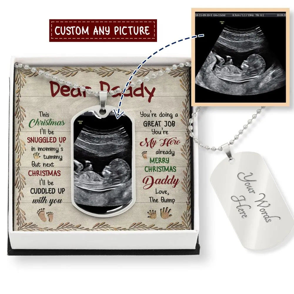 Personalized Baby Photo Pendant, Custom Ultrasound Dog Tag Necklace, Stainless Steel Jewelry, First Christmas Present for Dad