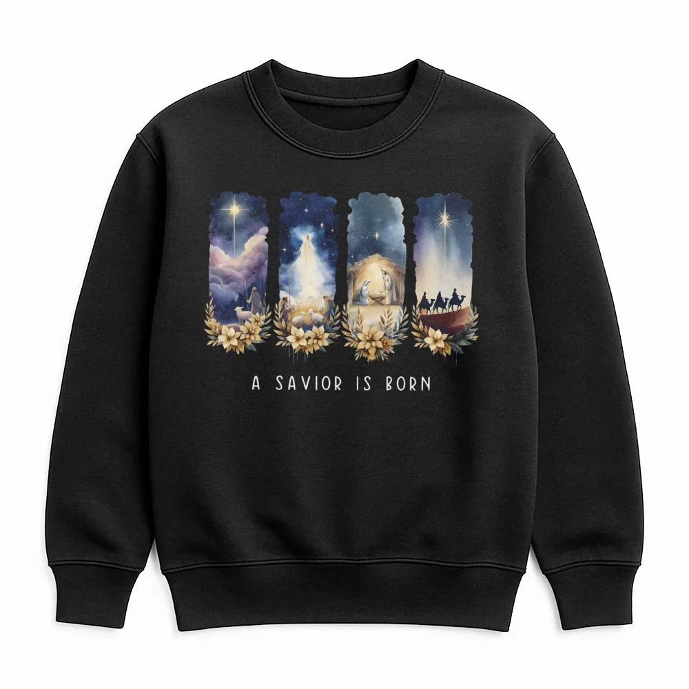 Watercolor Nativity Scene Sweater, A Savior Is Born Nativity Sweatshirt, Christian Christmas Crewneck Pullover, Faith Holiday