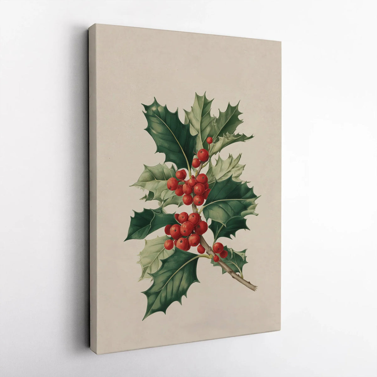 Classic Christmas Wall Art, Vintage Holly Berry Botanical Canvas Print, Holiday Botanical Poster, Festive Xmas Decor, Digital