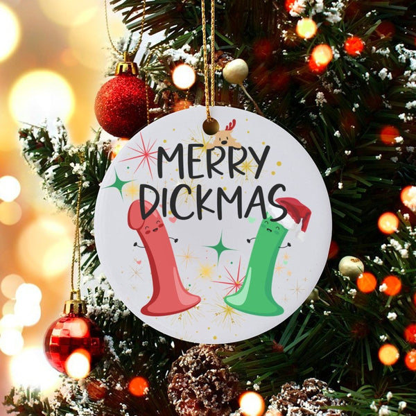 Humorous Naughty Holiday Ornament, Merry Dickmas Christmas Ornament, Ceramic Xmas Tree Ornament, Adult Humor Secret Santa Pre