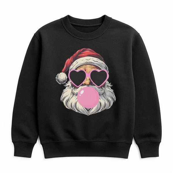 Bubble Gum Santa Sweater, Cool Santa Sweatshirt, Heart Sunglasses Santa Crewneck Sweatshirt, Retro Christmas Santa Holiday Pu