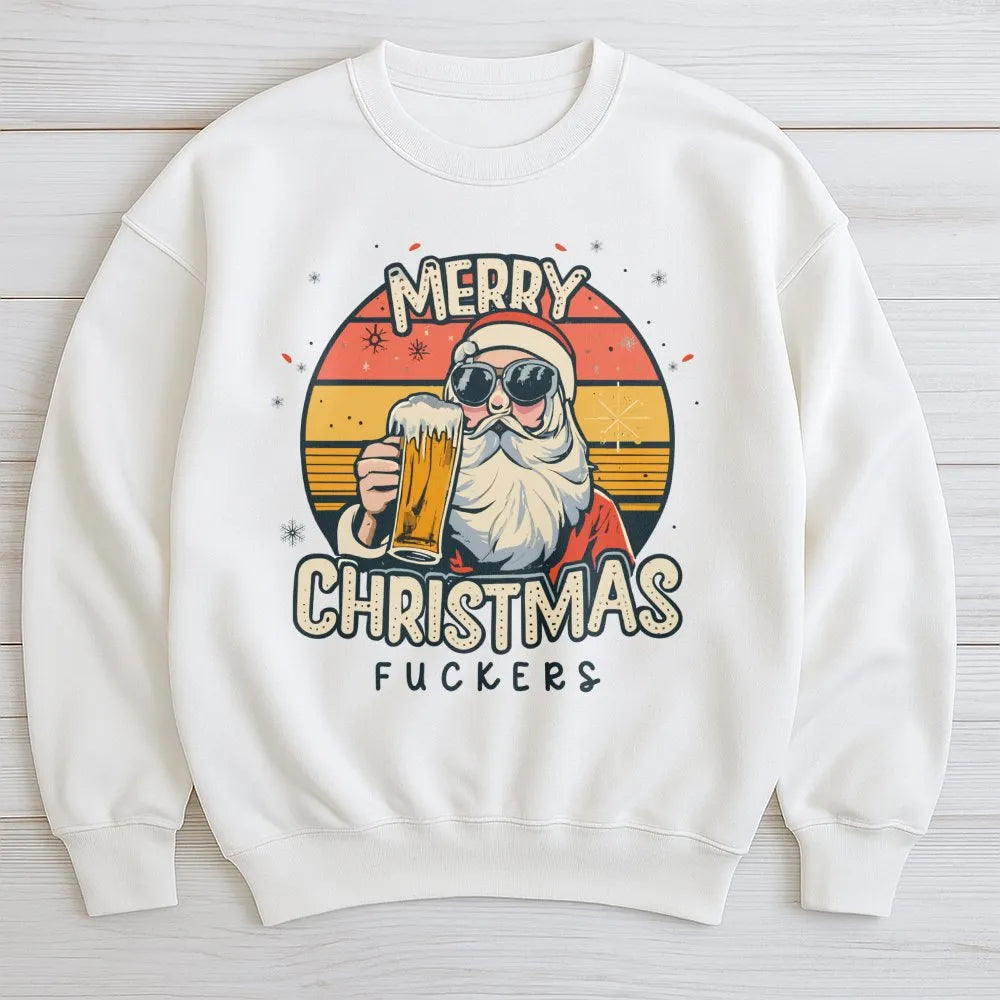 Sarcastic Christmas Drinking Sweatshirt, Humorous Santa Sweatshirt, Offensive Xmas Holiday Crewneck, Humor Santa Drinking Swe