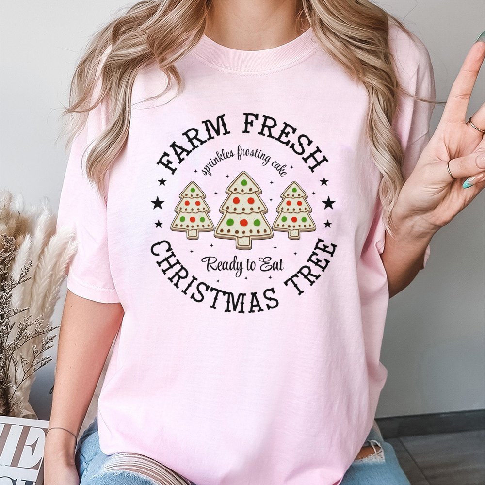 Holiday Bakery T-Shirt, Farm Fresh Christmas Tree Cookie T-Shirt, Humorous Christmas Cookie T-Shirt, Adorable Winter Baking T