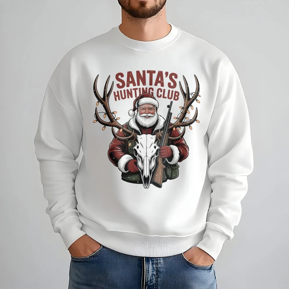 Humorous Christmas Deer Hunter Sweatshirt, Santa's Hunting Club Sweatshirt, Outdoor Holiday Graphic Crewneck