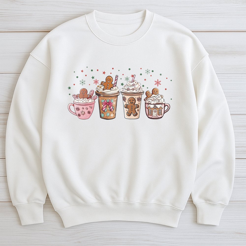 Adorable Holiday Latte Sweater, Gingerbread Coffee Christmas Sweatshirt, Festive Coffee Lover Crewneck, Winter Cafe Xmas Swea