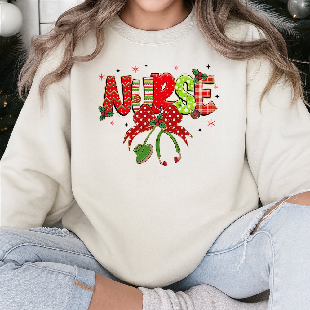 Plaid Stethoscope Holiday Crewneck, Christmas Nurse Sweatshirt, Adorable Xmas Nurse Sweater, Nursing School Graduation Presen