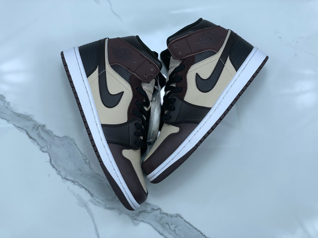 Mid Top Sneakers, Beige Black Colorway, Lace Up Design, Casual Gift for Sneaker Fans
