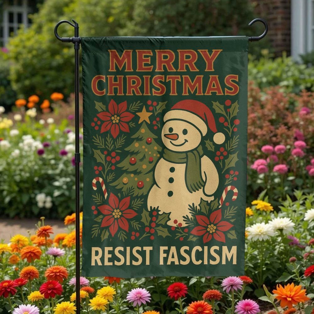 Festive Snowman Christmas Garden Flag, Resist Fascism Garden Flag, Winter Holiday Yard Flag, Double Sided Lawn Banner, Activi