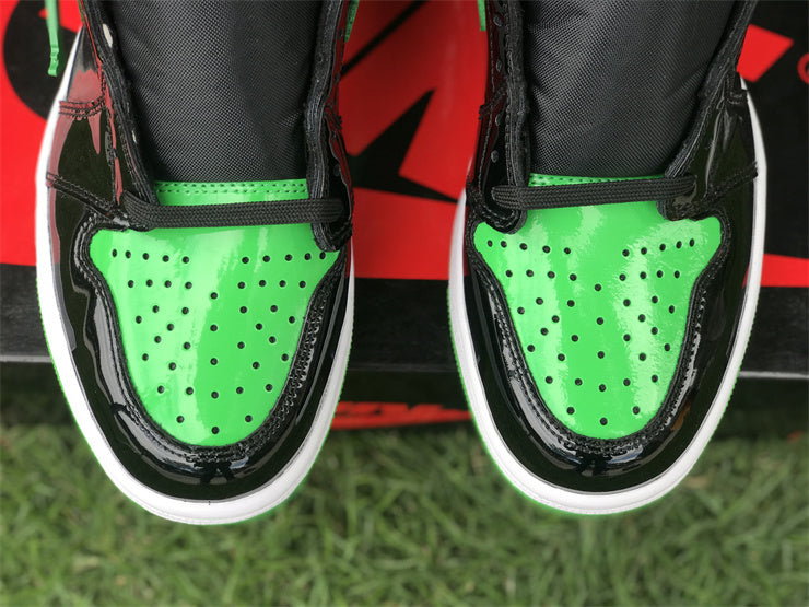 High Top Sneakers, Black Green Colorway, Patent Leather Footwear, Lace Up Design, Casual Gift for Sneaker Fans