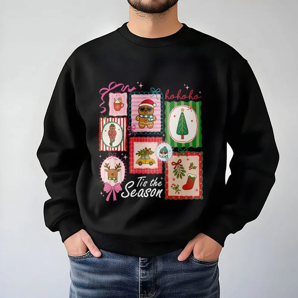 Gingerbread Reindeer Christmas Sweatshirt, Tis the Season Christmas Sweatshirt, Retro Holiday Patchwork Pullover, Festive Chr