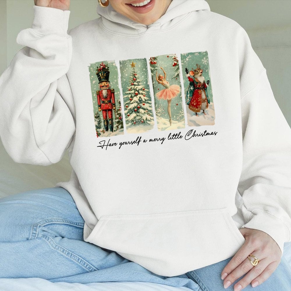 Retro Ballet Soldier Holiday Hooded Sweatshirt, Vintage Nutcracker Christmas Hoodie, Comfy Winter Xmas Pullover Hoodie, Coque