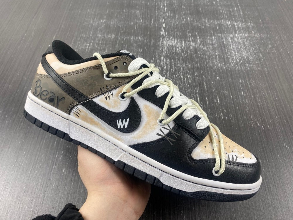 Low Top Sneakers, White Black Brown Colorway, Lace Up Design, Casual Gift for Sneaker Fans