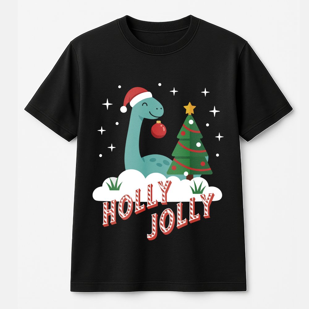 Adorable Festive Dino T-Shirt, Holly Jolly Dinosaur Christmas Shirt, Retro Holiday Dinosaur Graphic Tee, Xmas Dino Shirt, Fam