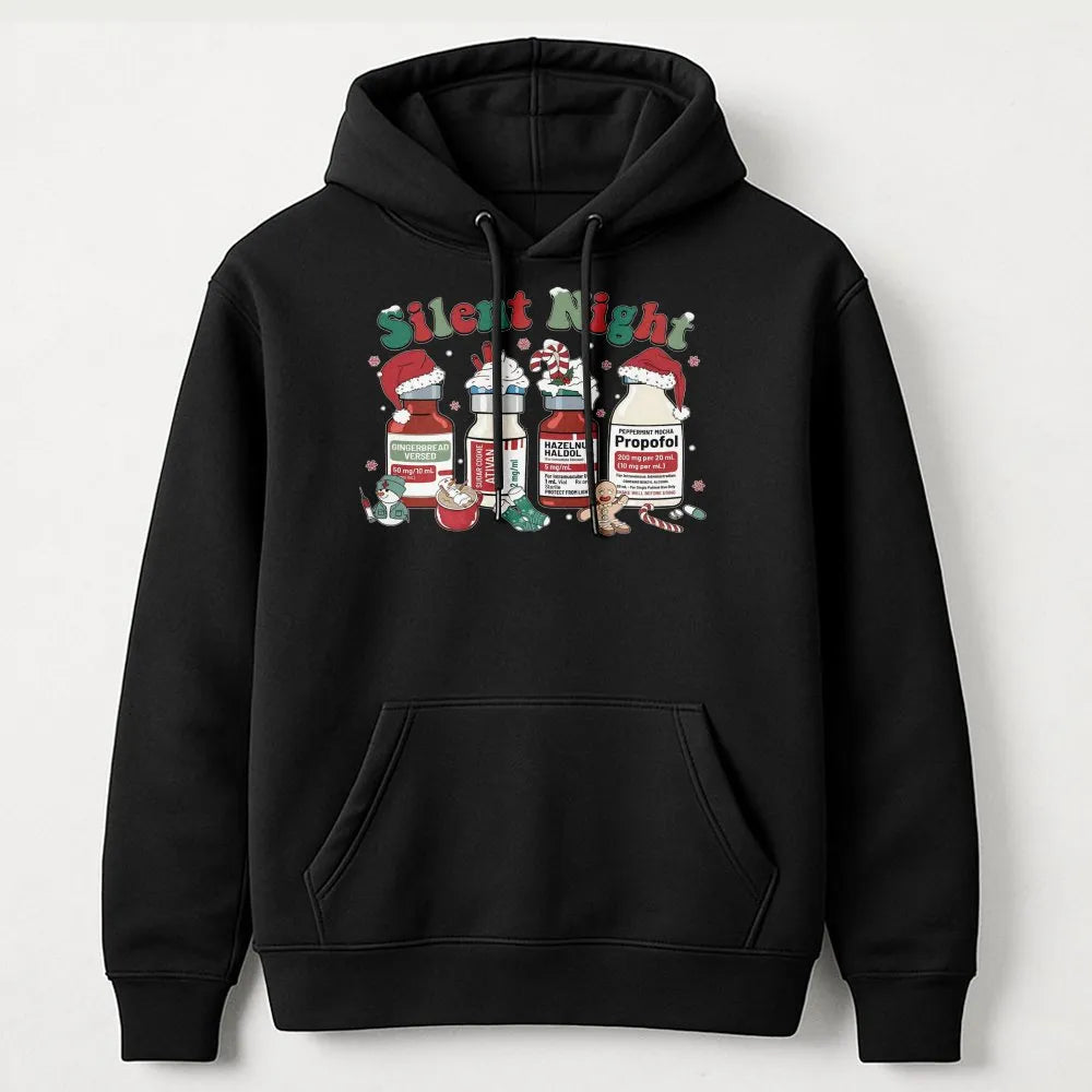 Humorous Medical Christmas Sweatshirt, Silent Night Nurse Hoodie, Adorable ICU Nurse Holiday Hoodie, Healthcare Worker Hooded
