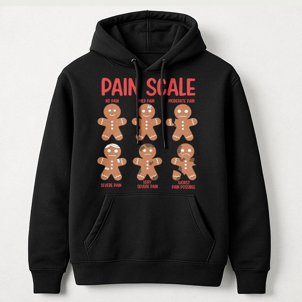 Humorous Christmas Medical Hoodie, Pain Scale Gingerbread Hoodie, Nurse Holiday Sweatshirt, Doctor Nursing Student Hooded Swe
