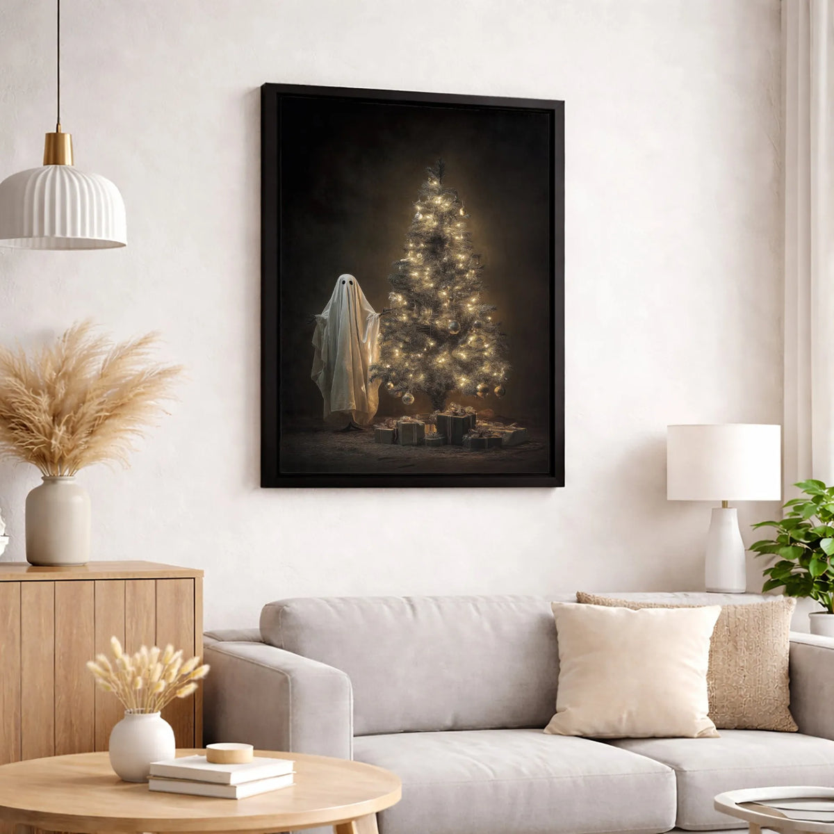 Spooky Holiday Canvas Print, Gothic Ghost Christmas Tree Canvas Wall Art, Dark Fantasy Xmas Room Decor, Alternative Digital D
