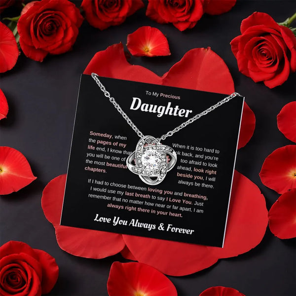 Sentimental Daughter Necklace, To My Daughter Love Knot Necklace, Sparkling CZ Crystal Necklace, Rose Gift Box Necklace, Chri