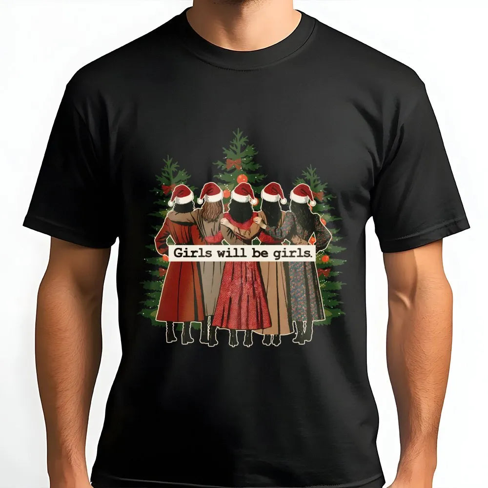 Retro Christmas Besties Shirt, Girls Will Be Girls T-Shirt, Adorable Holiday Graphic Tee, Friends Christmas Party Shirt, Wint
