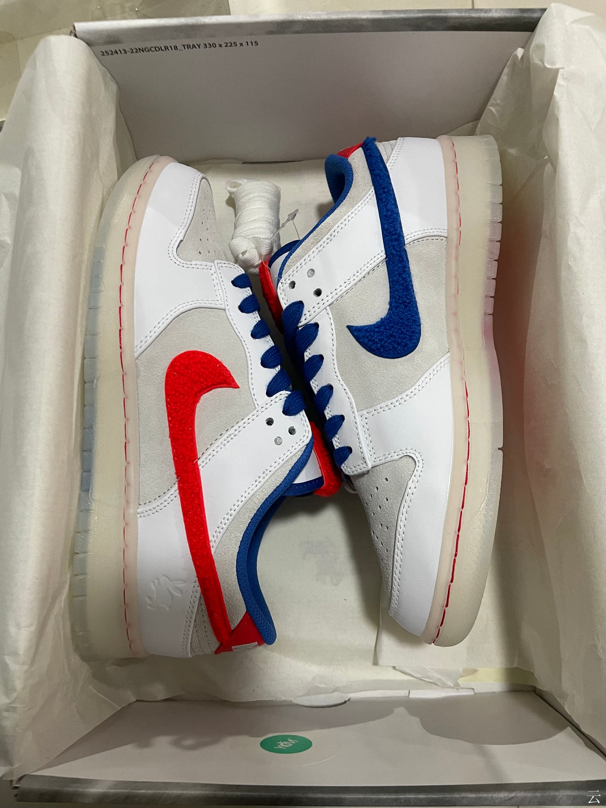 Low Top Sneakers, Blue White Red Colorway, Lace Up Design, Casual Gift for Sneaker Fans