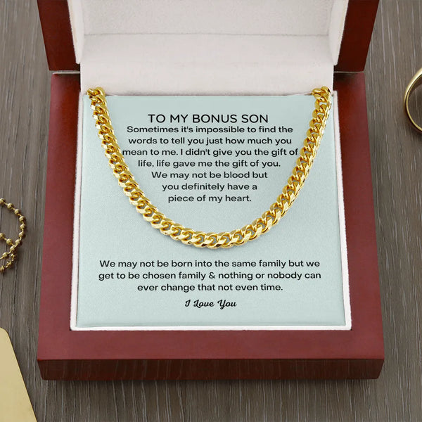 Cuban Link Chain Necklace with Message Card, Bonus Son Necklace Present, Polished Stainless Steel Chain, Step Son Birthday Ch