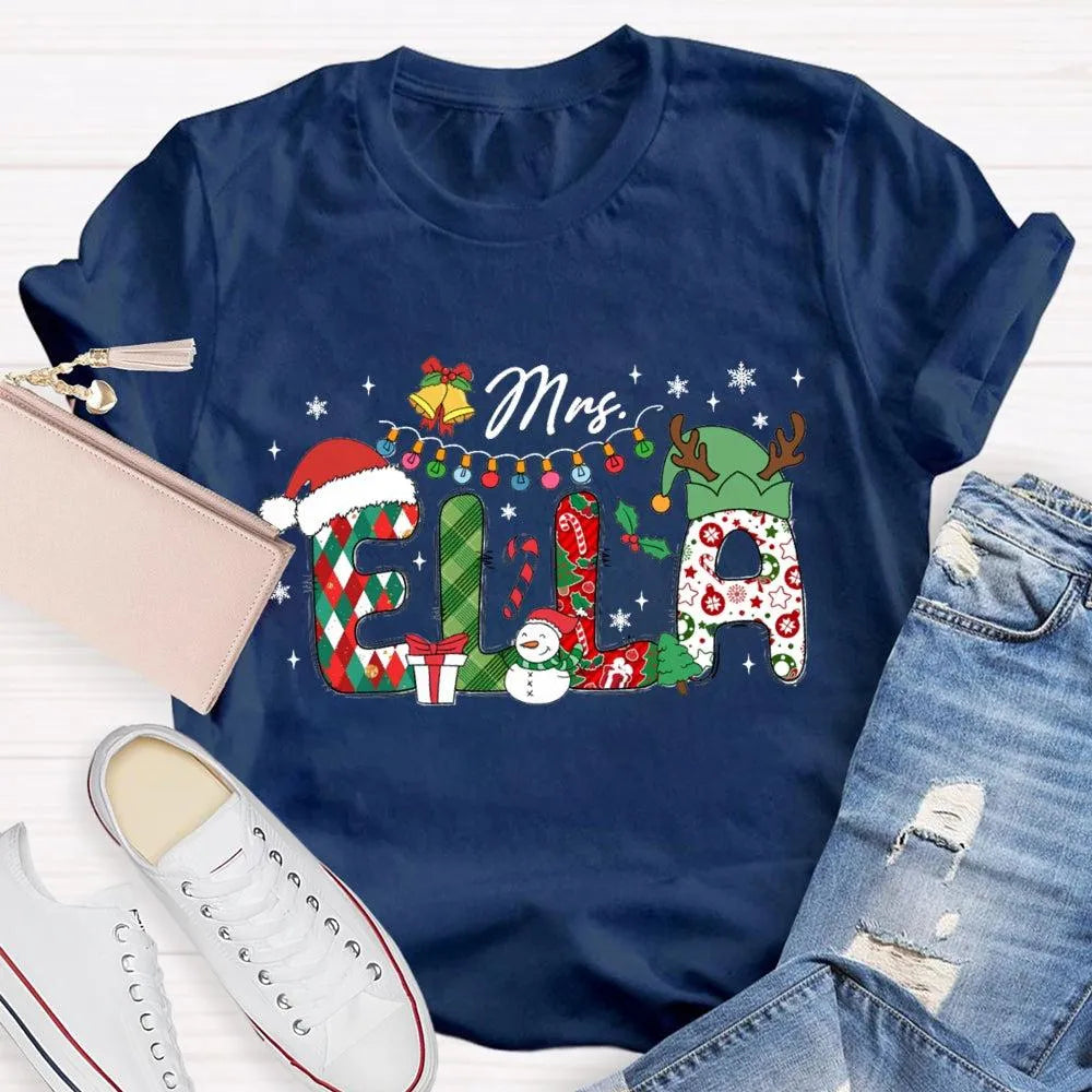 Custom Name Holiday Lights Tee, Personalized Christmas Snowman T-Shirt, Adorable Winter Xmas Shirt, Matching Family Christmas