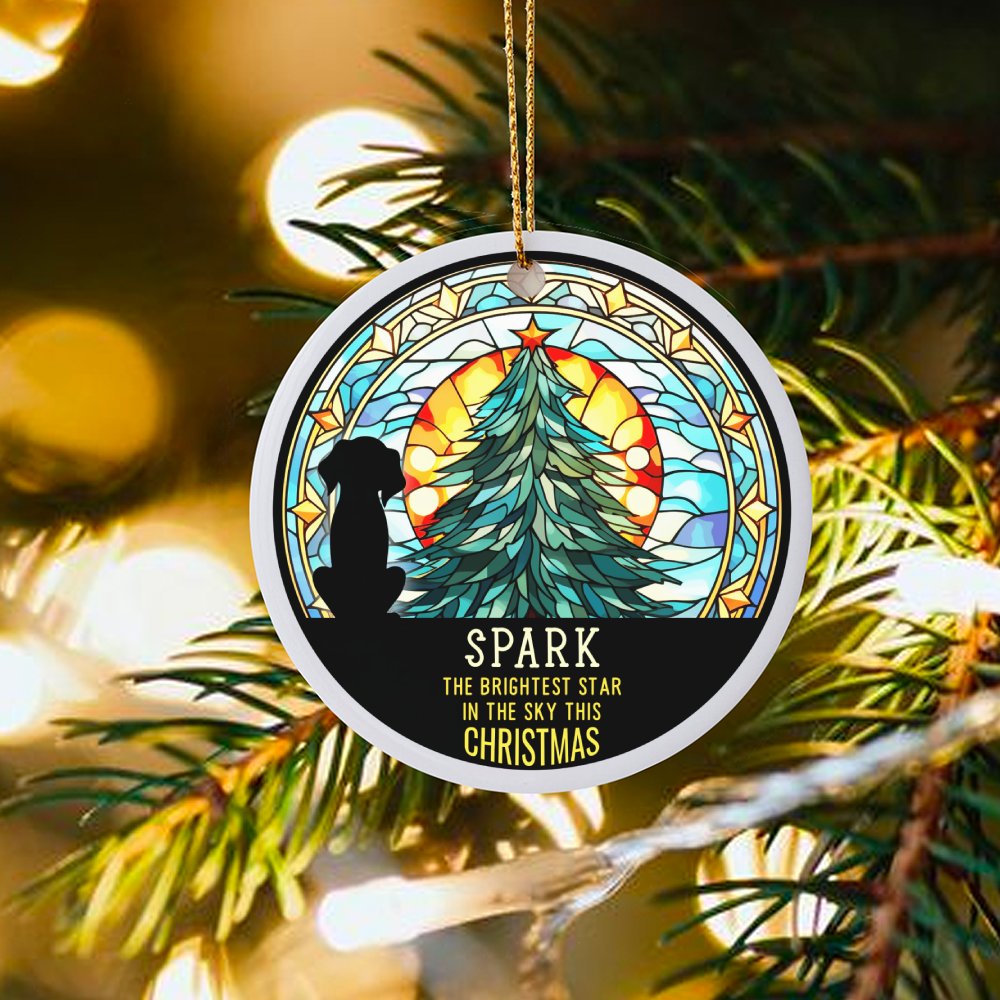 Stained Glass Tree Silhouette Pet Ornament, Dog Memorial Ceramic Ornament, Dog Loss Christmas Ornament, Pet Remembrance Keeps