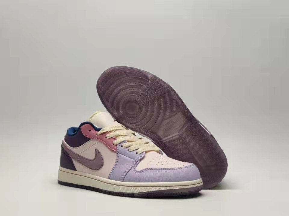 Low Top Sneakers, Purple Beige Colorway, Lace Up Design, Casual Gift for Sneaker Fans