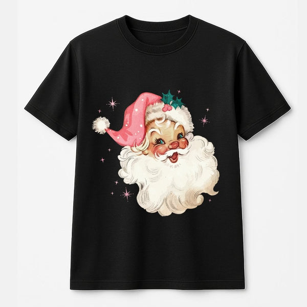 Vintage Christmas Aesthetic Shirt, Retro Pink Santa T-Shirt, Adorable Holiday Santa Graphic Tee, Girly Xmas T-Shirt, Pastel W