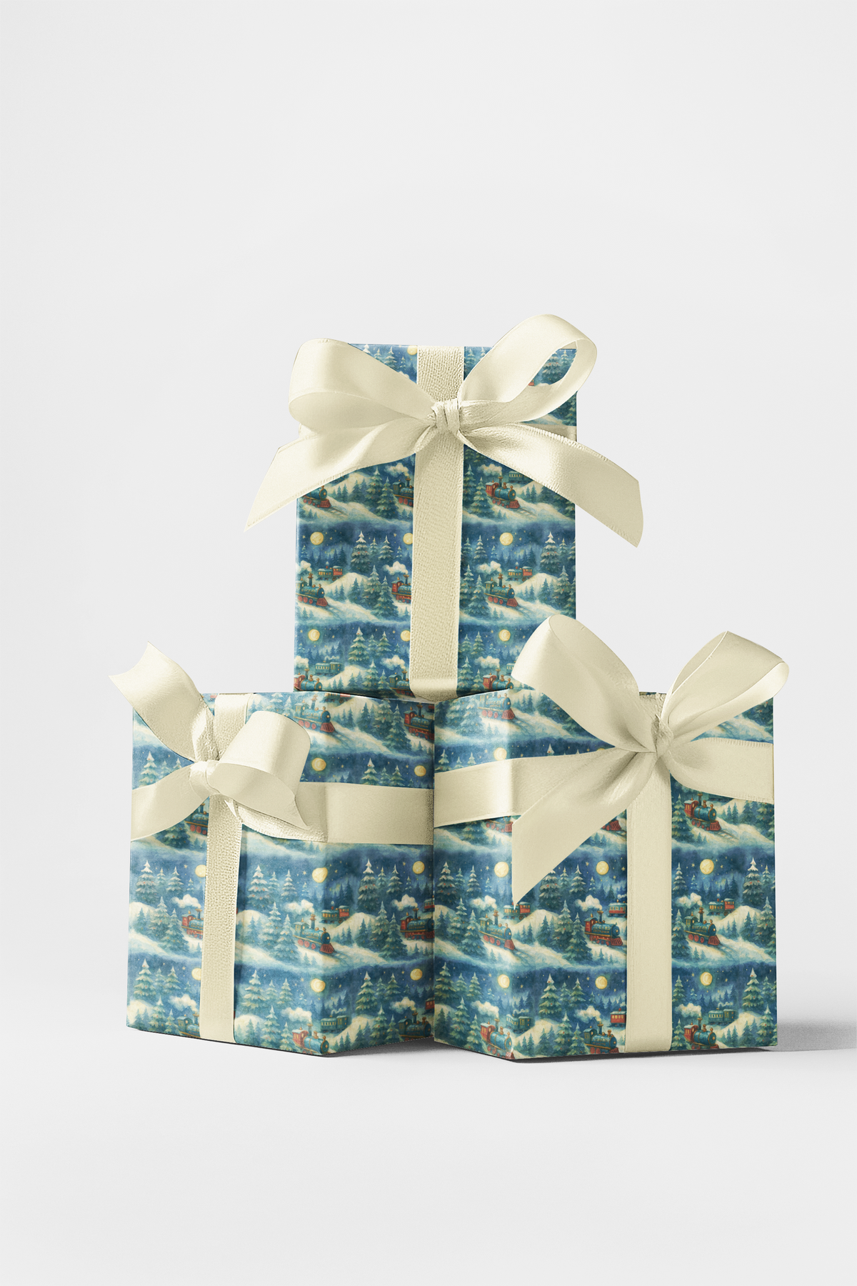 Winter Night Gift Wrap Roll, Christmas Train Wrapping Paper, North Star Holiday Wrapping Paper, Festive Christmas Train Gift 