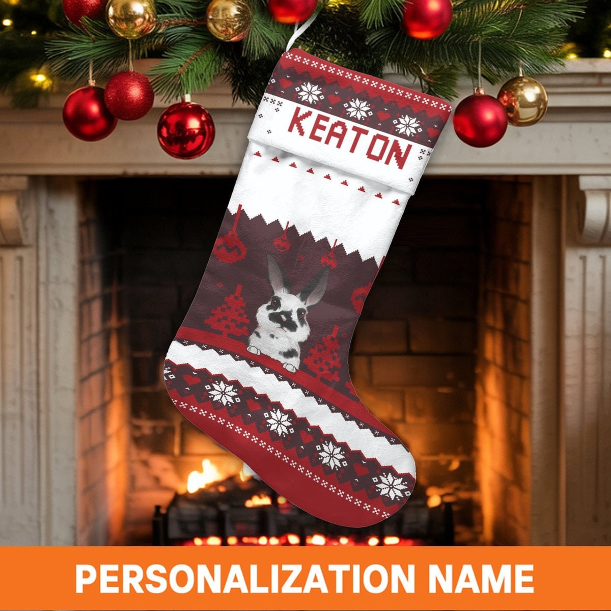 Custom Bunny Holiday Stocking, Personalized Rabbit Christmas Stocking, Velboa Pet Lover Stocking, Animal Festive Decor, Adora