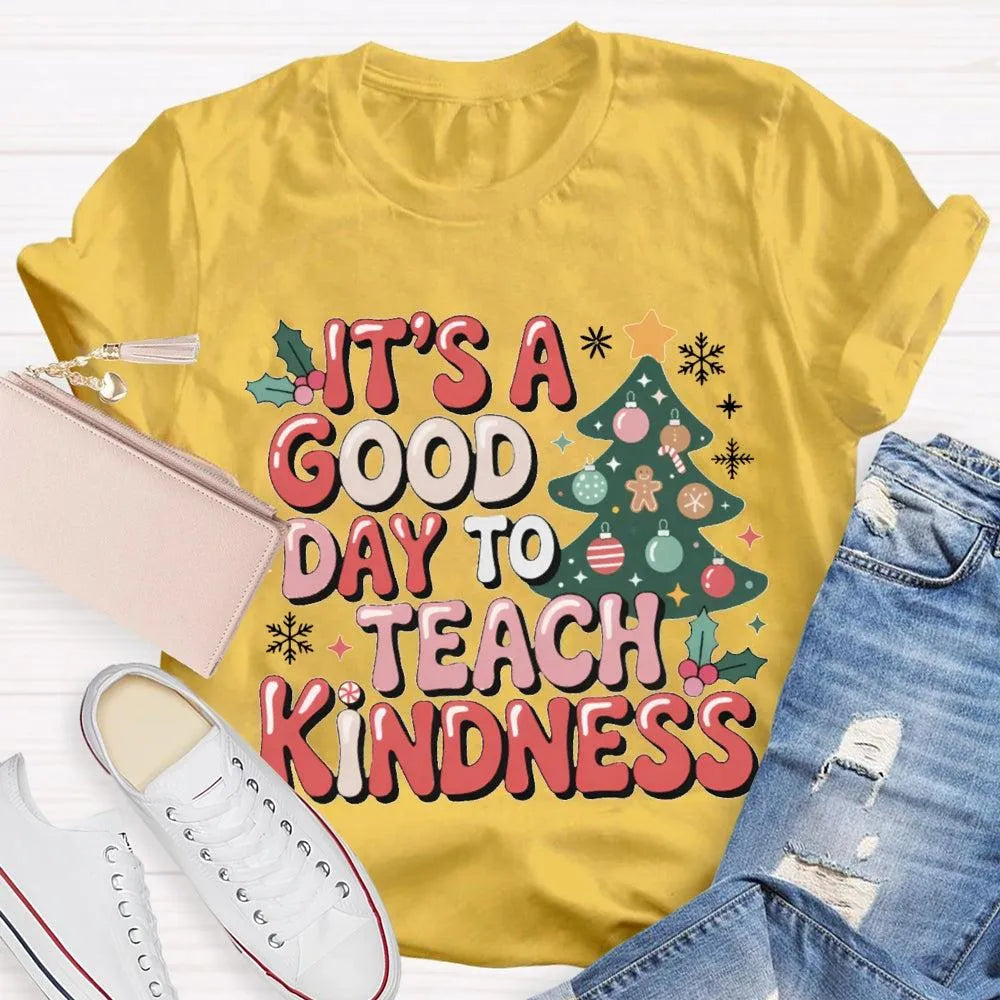 Good Day to Teach Kindness Tee, Kindness Christmas Tree Shirt, Retro Teacher Christmas T-Shirt, Adorable Holiday Educator Gra