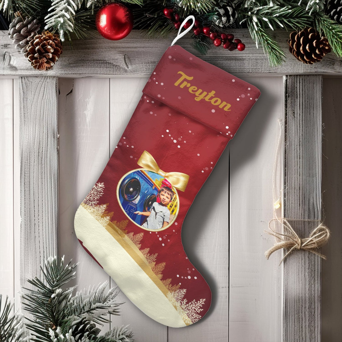 Custom Picture Christmas Stocking, Personalized Photo Christmas Stocking, Name Velboa Holiday Stocking, Custom Family Xmas Ma