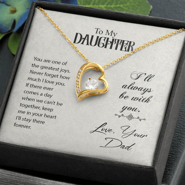 Forever Love Heart Pendant Necklace, To My Daughter Necklace, Cubic Zirconia 14K White Gold Jewelry, Birthday Christmas Prese