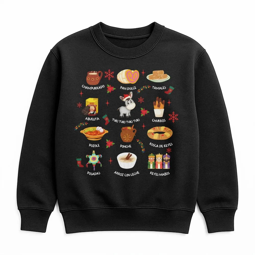 Traditional Holiday Food Sweatshirt, Mexican Christmas Sweatshirt, Latina Festive Holiday Crewneck, Mexican Food Christmas Sw