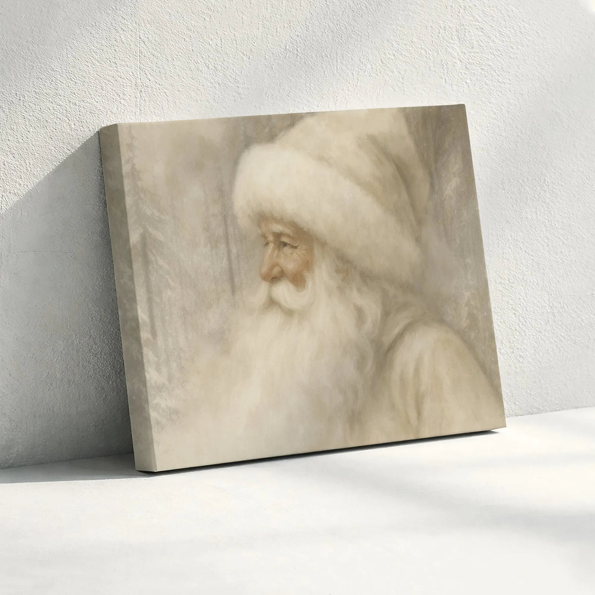 Neutral Snowy Forest Canvas Print, Vintage Santa Claus Canvas Wall Art, Rustic Christmas Canvas Decor, Holiday Winter Wall Ar