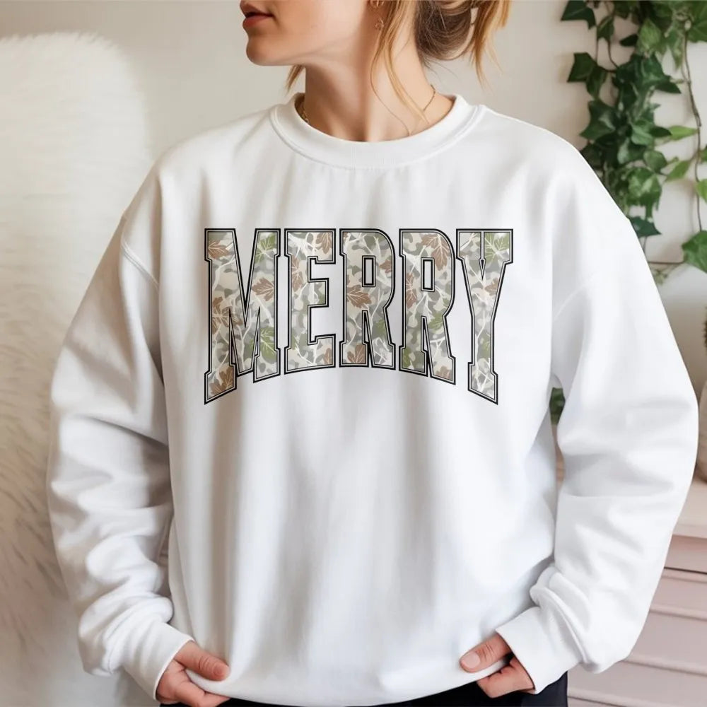 Vintage Camo Christmas Sweatshirt, Merry Christmas Sweatshirt, Camouflage Holiday Crewneck, Festive Hunting Season Graphic Sw