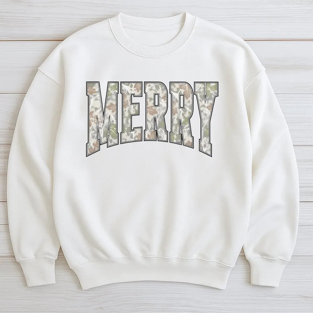 Vintage Camo Christmas Sweatshirt, Merry Christmas Sweatshirt, Camouflage Holiday Crewneck, Festive Hunting Season Graphic Sw