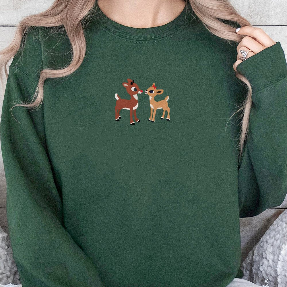 Adorable Festive Holiday Sweater, Christmas Reindeer Sweatshirt, Minimalist Antler Crewneck, Comfy Winter Wonderland Pullover