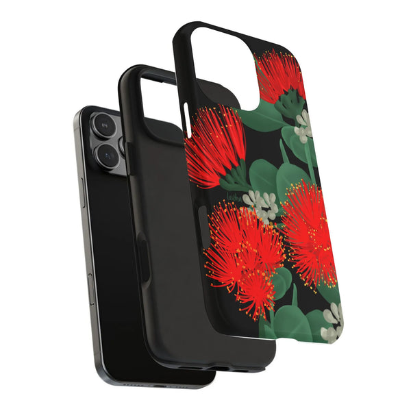 New Zealand Christmas Tree Art Cover, Pohutukawa Floral Samsung Case, Red Botanical Tough Case, Dual Layer Protective Phone C