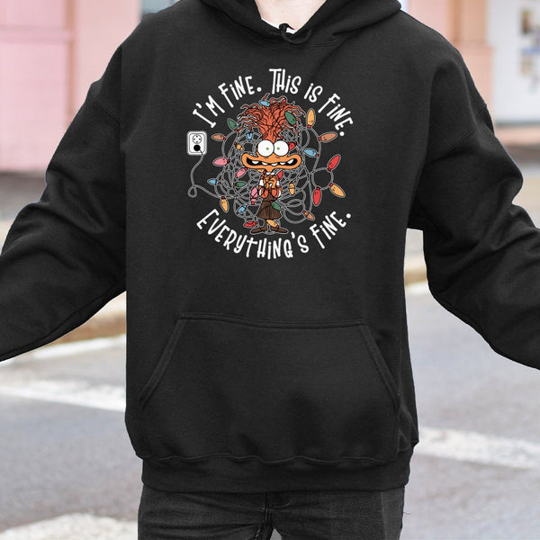 Humorous Christmas Lights Graphic Sweatshirt, This Is Fine Christmas Hoodie, Stressed Adult Xmas Pullover, Sarcastic Holiday 