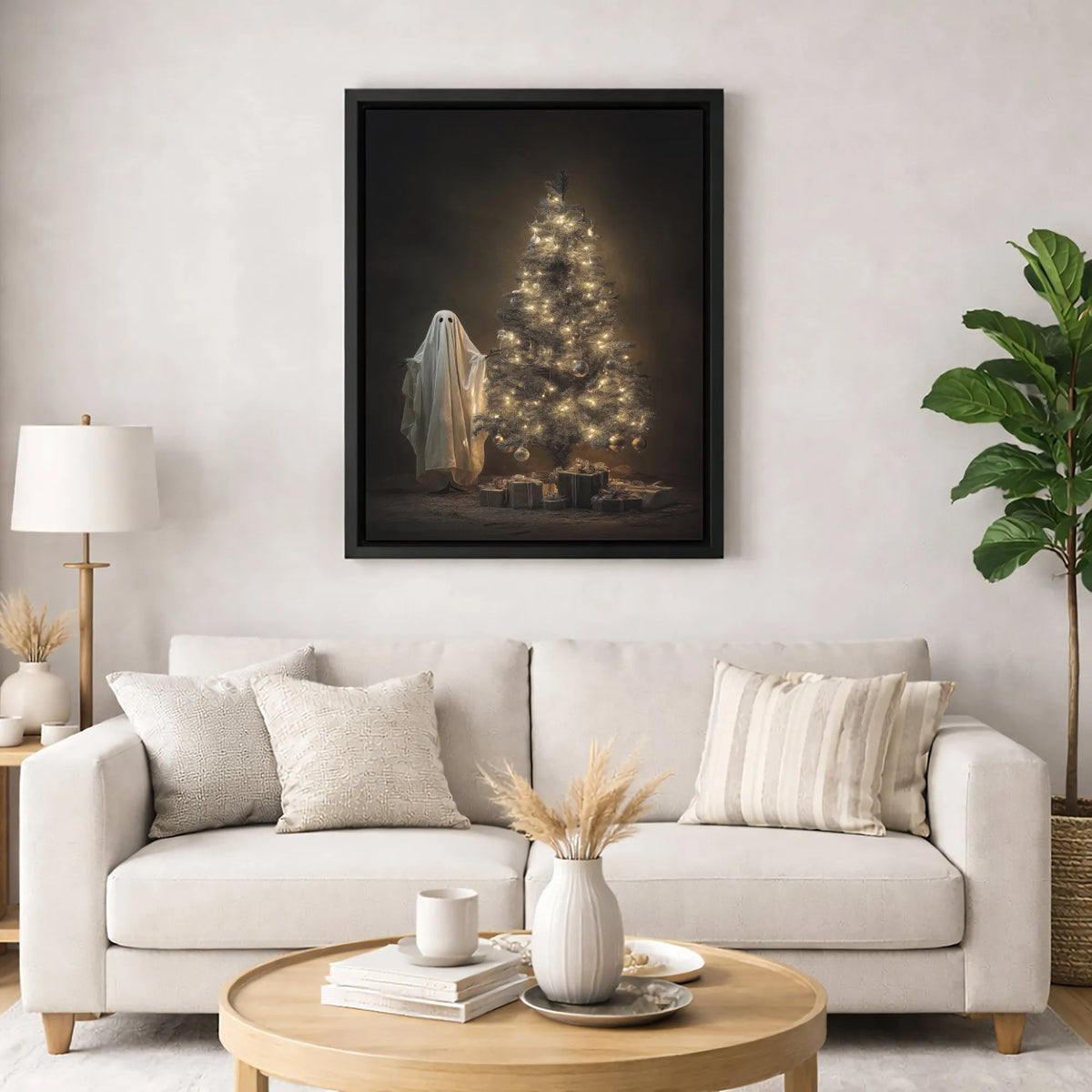 Spooky Holiday Canvas Print, Gothic Ghost Christmas Tree Canvas Wall Art, Dark Fantasy Xmas Room Decor, Alternative Digital D