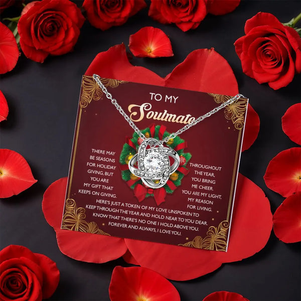 Cubic Zirconia Knot Pendant, Wife Soulmate Love Knot Necklace, Gold Finish Eternal Bond Jewelry, Romantic Christmas Love Knot