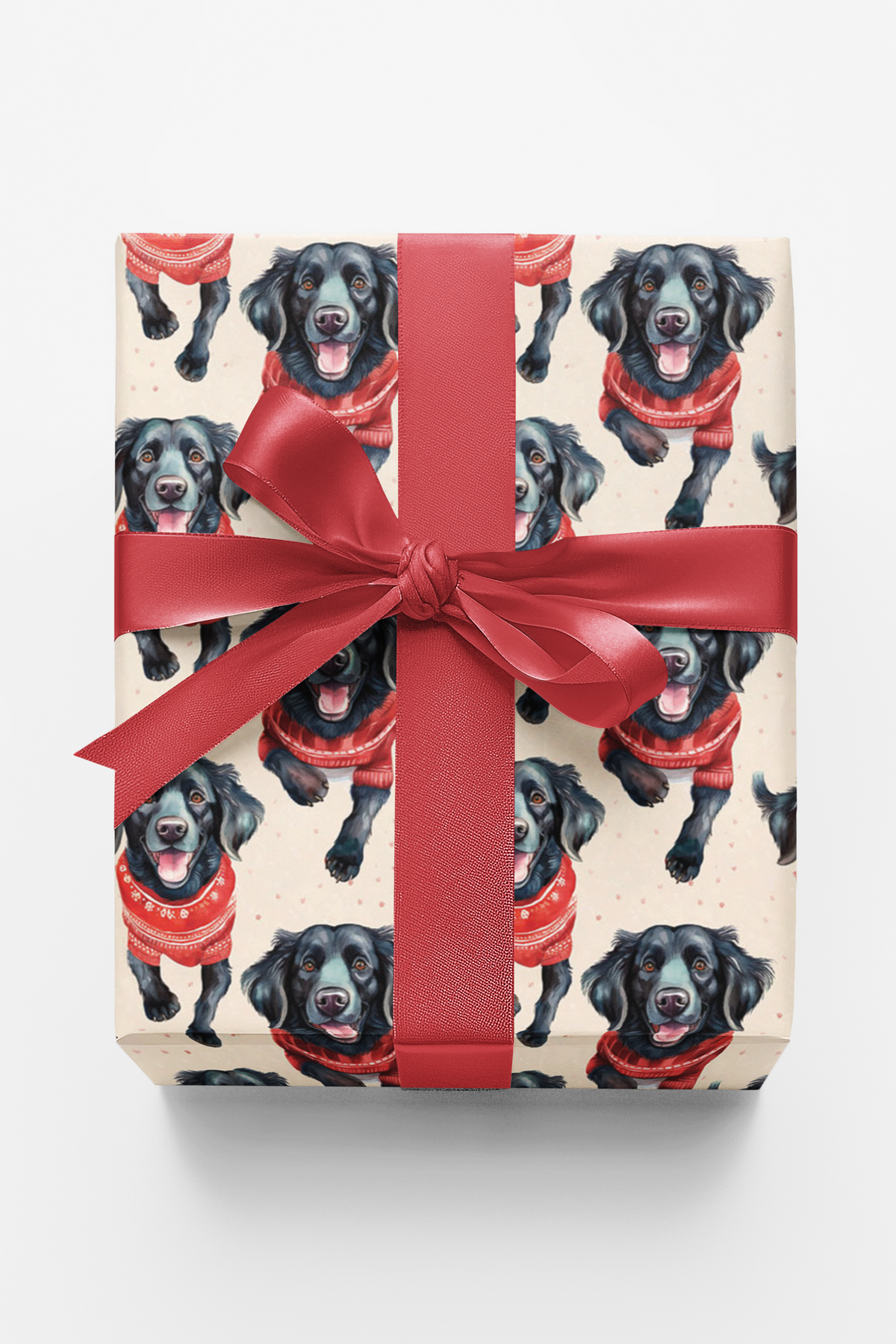 Dog in Sweater Gift Wrap, Flat-Coated Retriever Christmas Wrapping Paper, Watercolor Dog Present Paper, Festive Dog Lover Wra