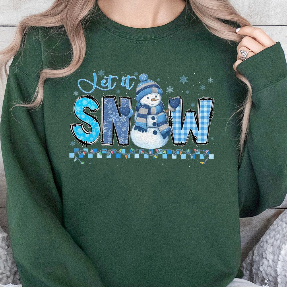 Retro Snowman Graphic Sweater, Let It Snow Christmas Sweatshirt, Winter Holiday Crewneck, Adorable Snowman Pullover, Christma